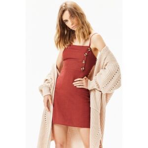 Kendall & Kylie Rust Red Button Detail Square Neckline Strappy Shift Mini Dress